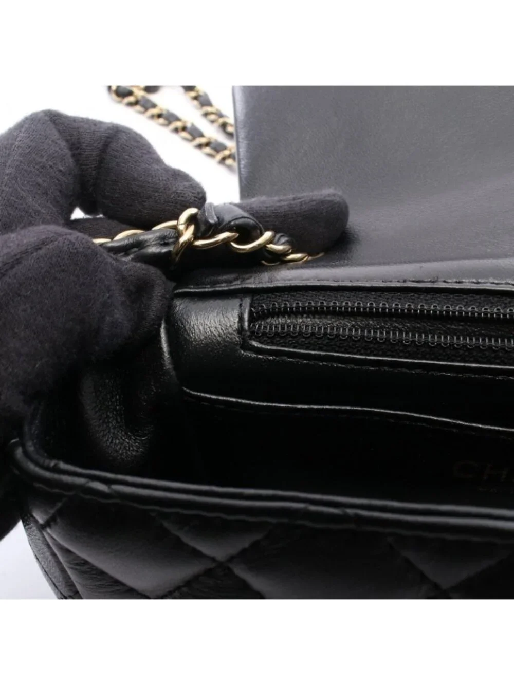 Chanel Shoulder Bag Mini Quilted Black Lambskin Chain